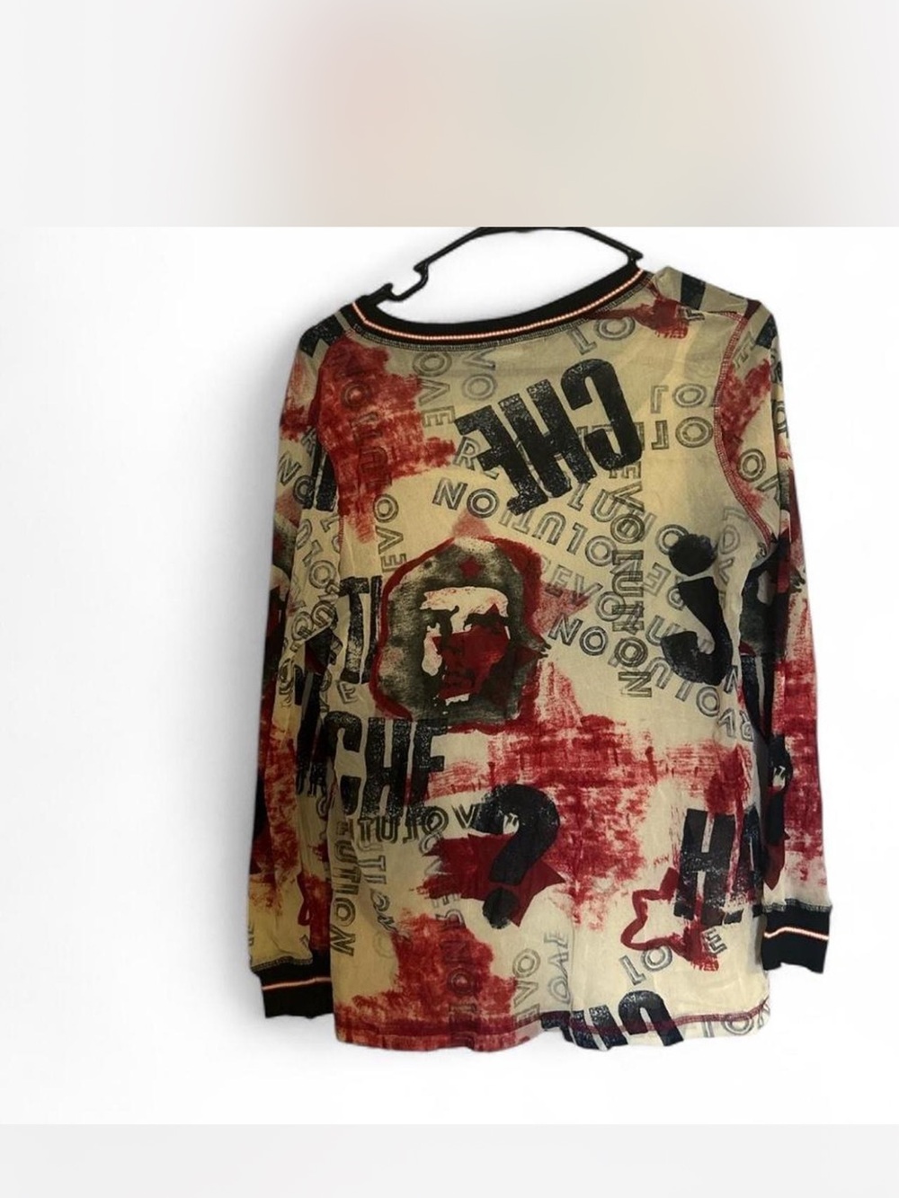Women's Graphic Long-Sleeve Blouse - Red & Beige
